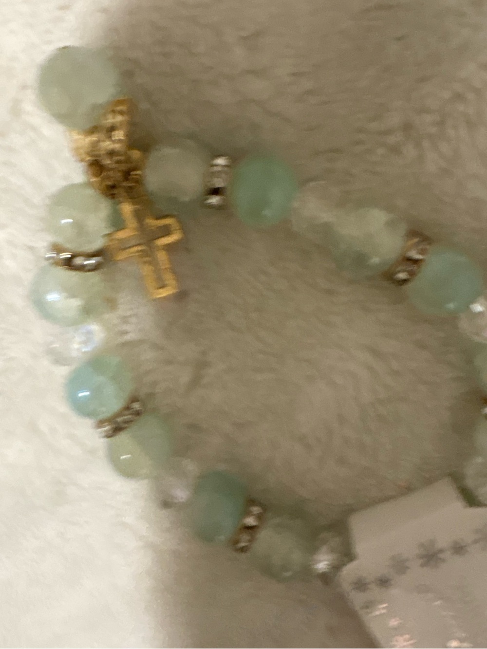 & Other Stories Gold Cross Charm Mint Beaded Stretch Bracelet